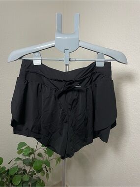 ISEEGZ Black Swim Skort Shorts Size Large High Waist Drawstring Pockets